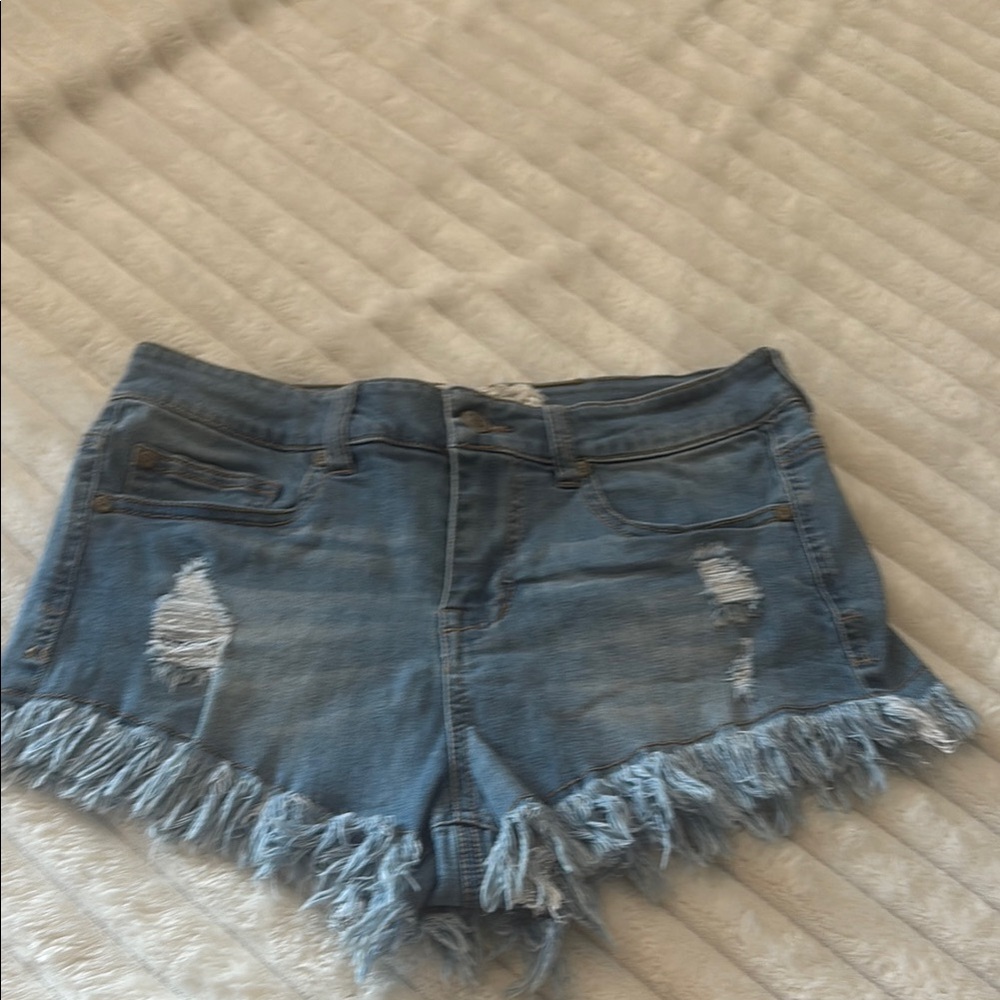 Altar'd State Blue Jean Shorts with Distressed Frayed Hem